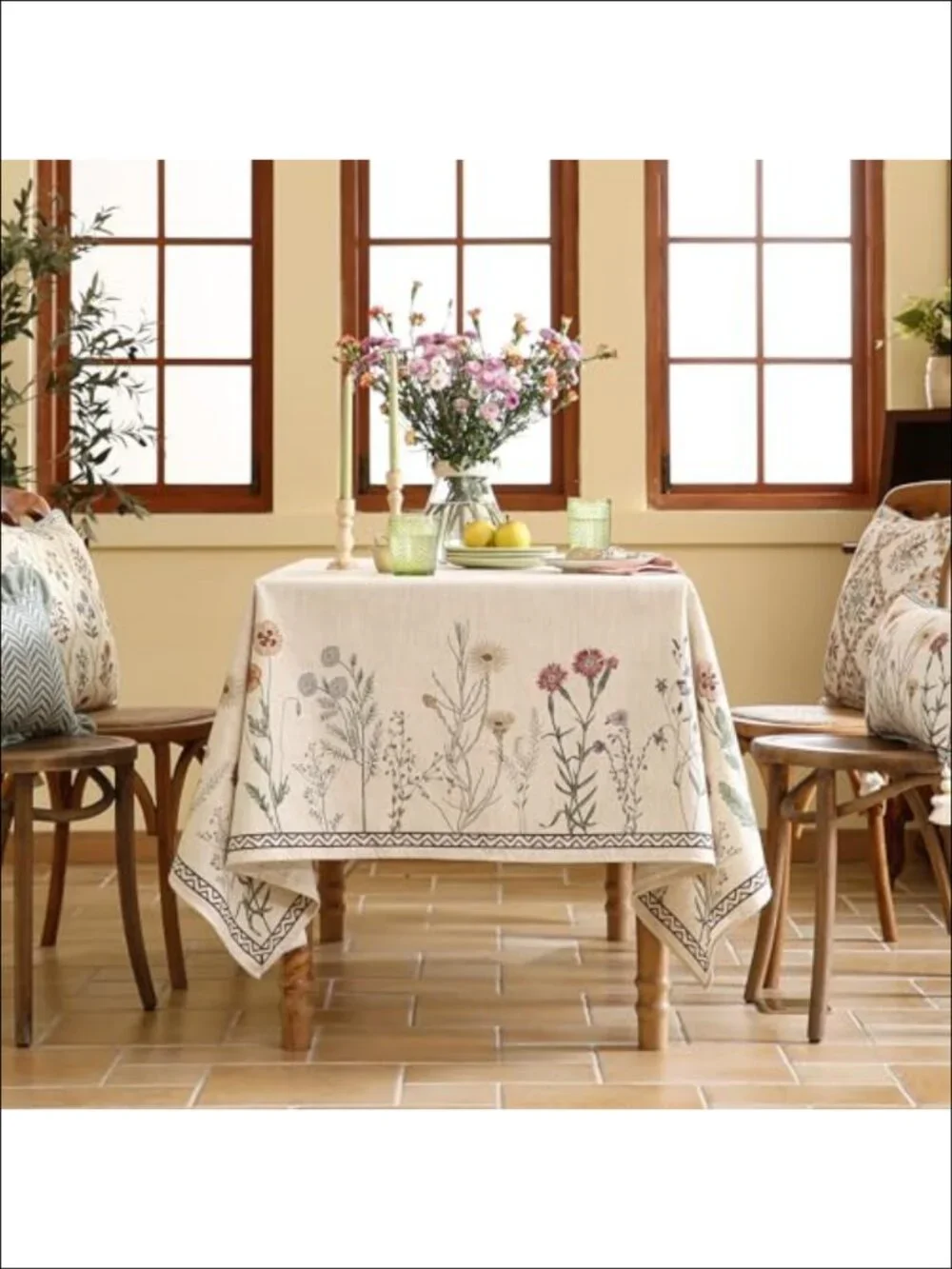 Linen Polyester Square Tablecloth 55x55 Floral Hand-Painted French Dining